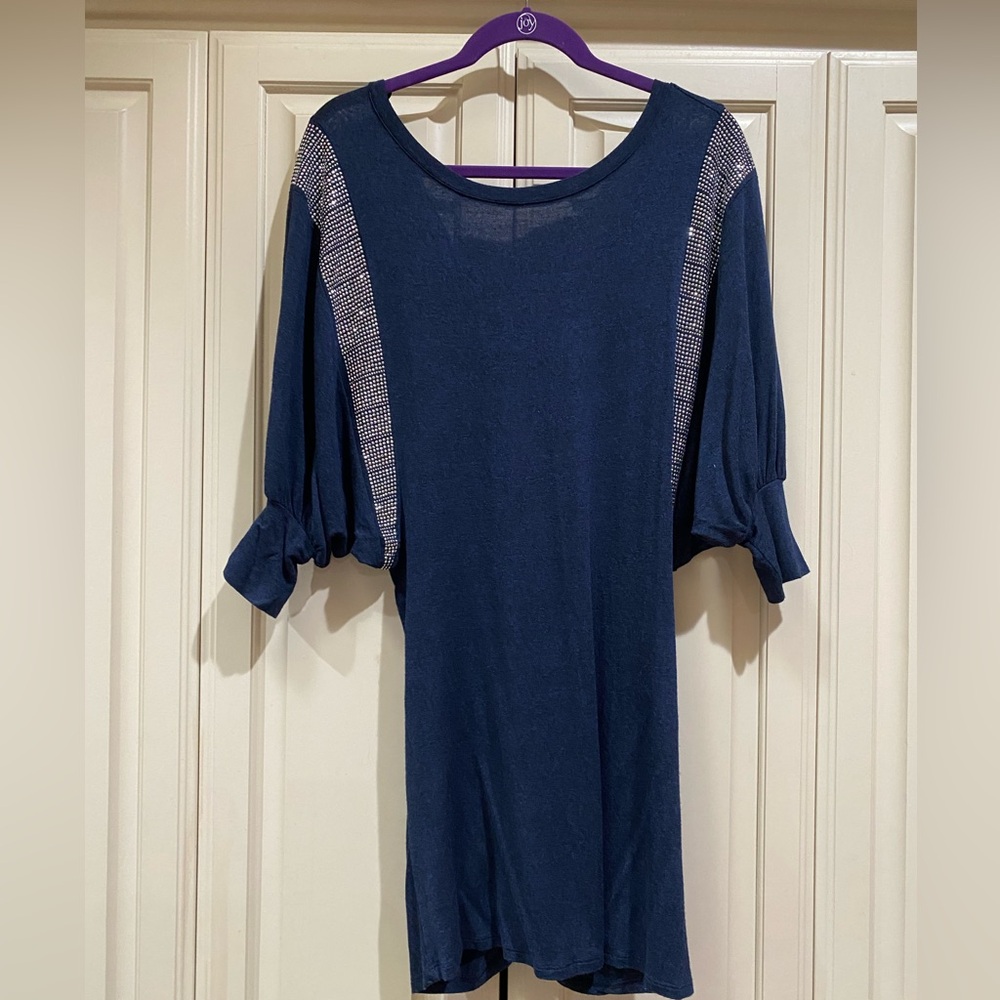 DEBY DEBO navy blue mini dress with rhinestones